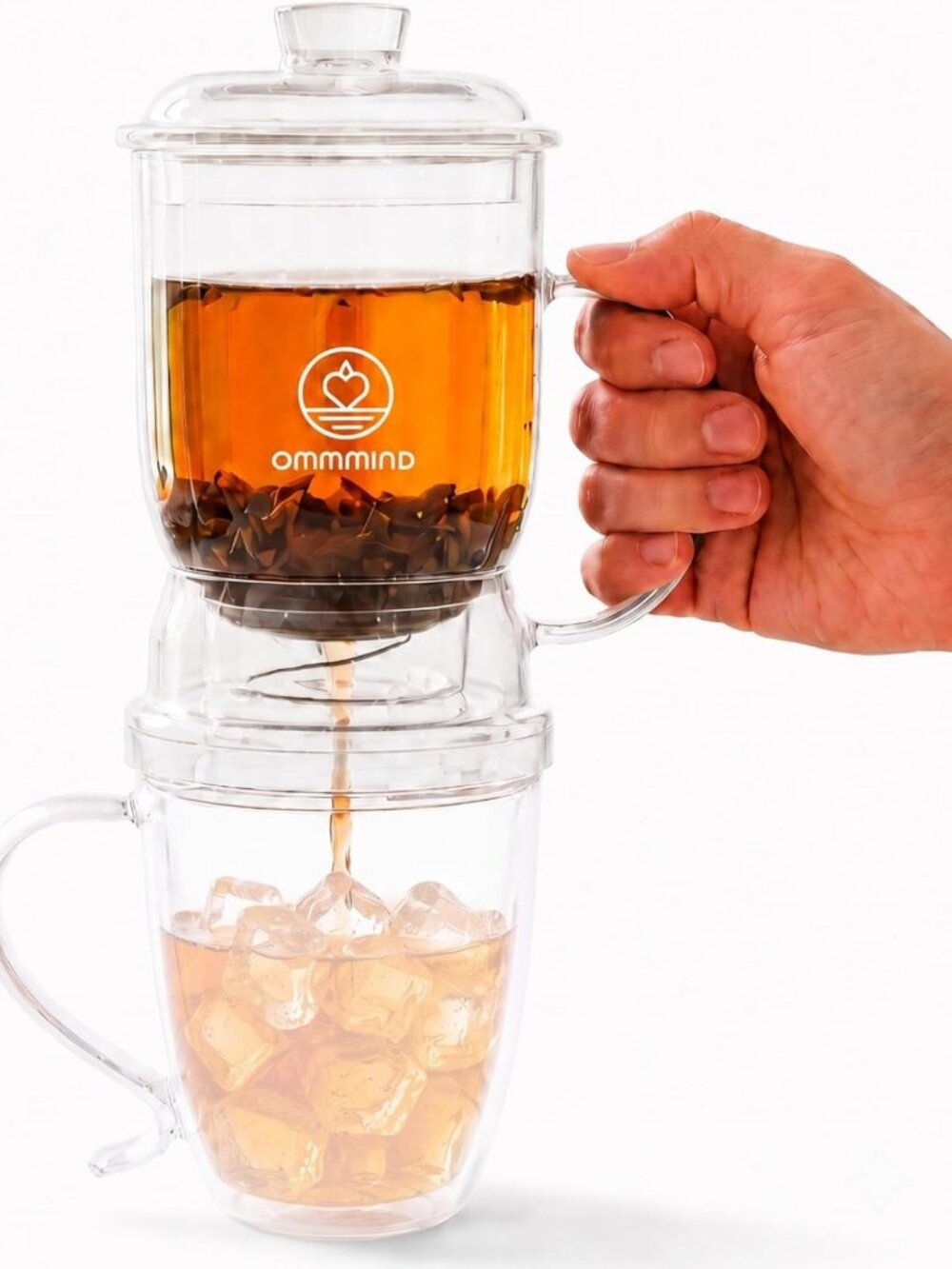Clear Glass Tea Infuser with Easy Drain for Loose Leaf Tea - 15.2 oz Capacity